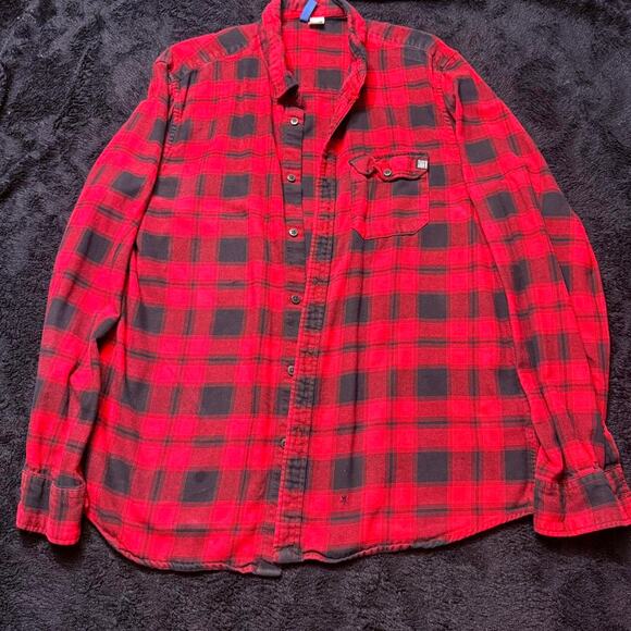 Mens flannel button up shirt redblack - Picture 1 of 4